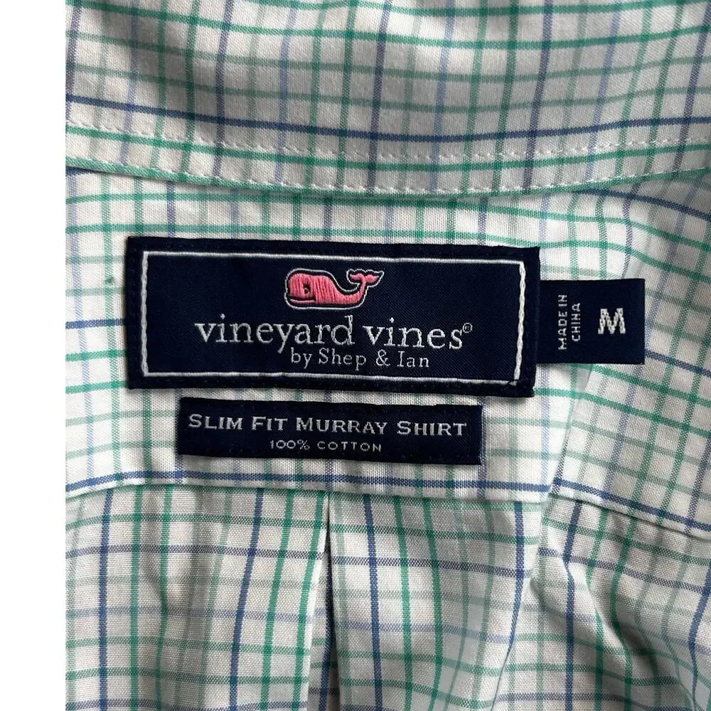 Vineyard Vines Slim Fit Murray Shirt Men's M Green Blue Plaid Cotton Button Down - Picture 3 of 8